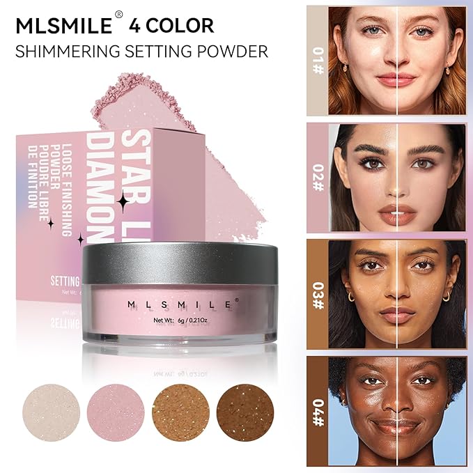 AKARY Pink Translucent Setting Powder, Shimmer Finishing Powder Oil Control for Long Lasting Makeup, Lightweight Loose Powder Waterproof Makes Skin Downy, Blurring Powder for All Skin Tones, 02