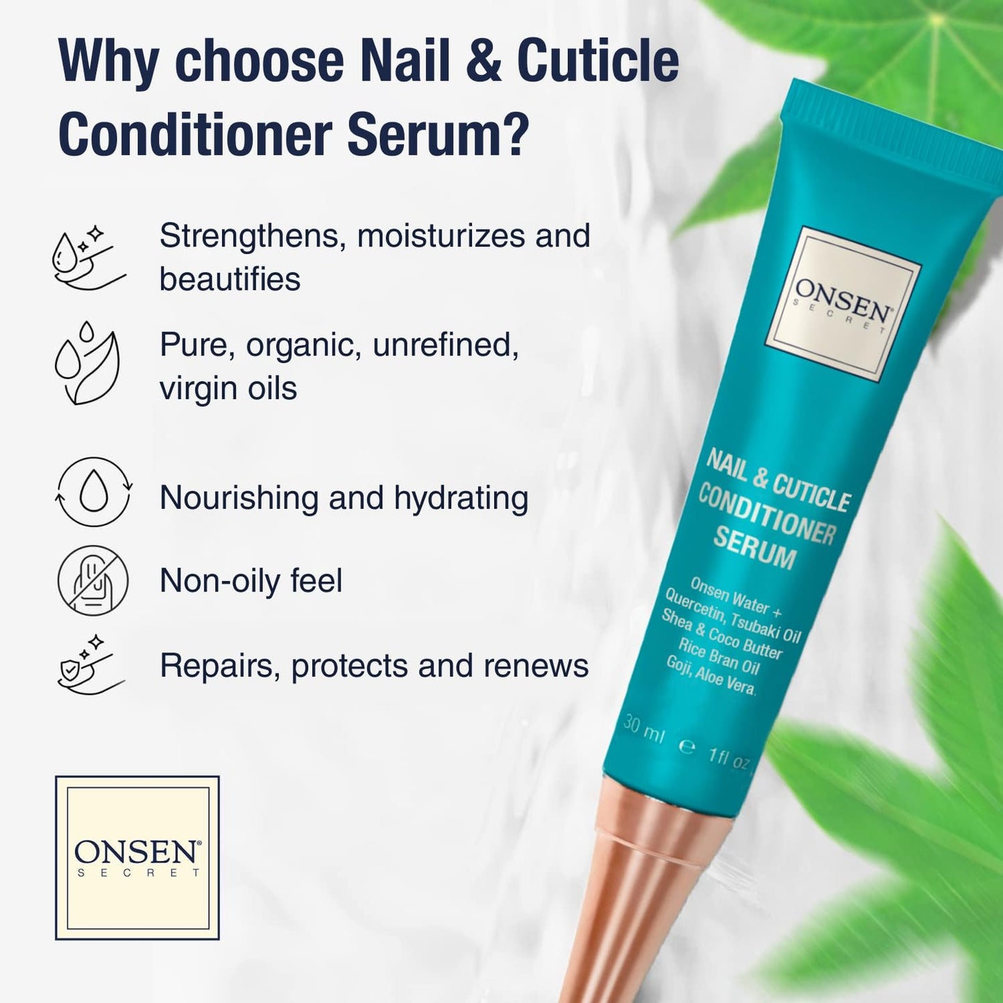 Onsen Nail & Cuticle Cream Treatment w/Japanese Tsubaki, Jojoba & Lavender Oil, Shea Butter - Strengthens Nails, Softens Cuticles - Daily Repair Care (1 Count/30 ml)
