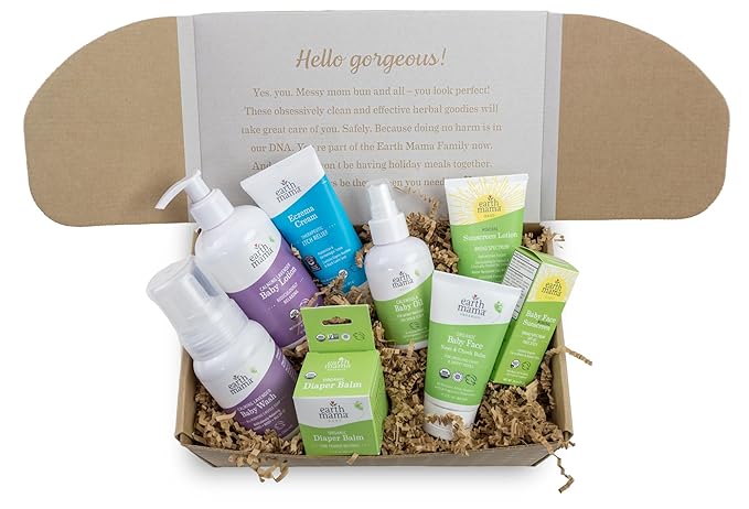 Earth Mama Baby Love Gift Set|Organic Baby Essentials Skin Care, Baby Lotion & Wash, Baby Oil, Eczema Cream, Nose & Cheek Balm, SPF 40 Baby Sunscreen Lotion & Face Stick and Diaper Balm, 8-Piece Set