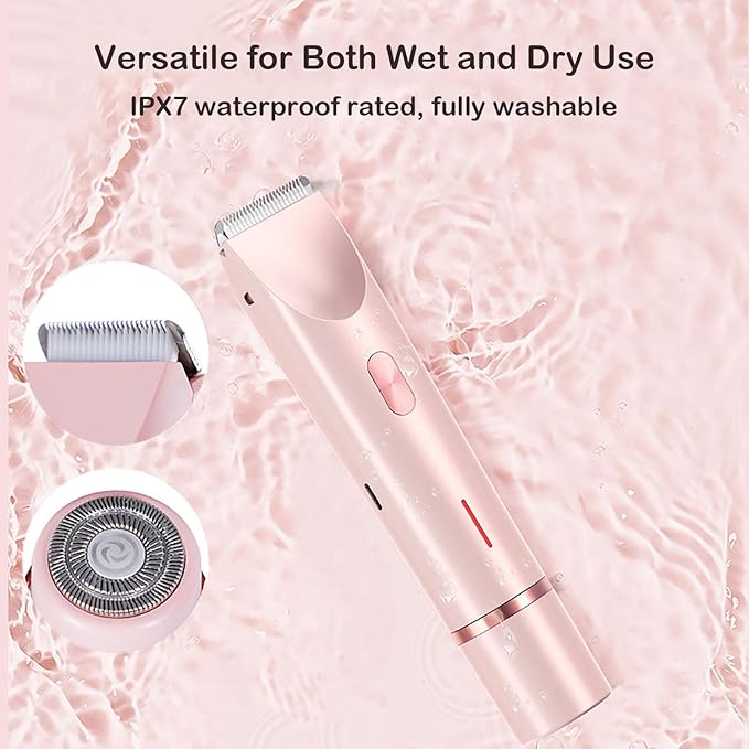 Bikini Trimmer for Women, 2 in 1 Dual Head Bikini Shaver, IPX7 Waterproof Wet and Dry Dual Use Eletctric Razors, USB-C Rechagreable Body Shaver for Public Hair, Silk Skin, Facial and Body