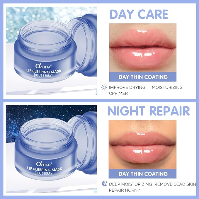 Moisture Collagen Booster Lip Sleeping Mask Sheet, Nourishing, Plumping and Hydrating Lip Balm, Blueberry Lip Mask, Day and Night Repair Lip Balm for Improves Dryness and Cracked (Blueberry)