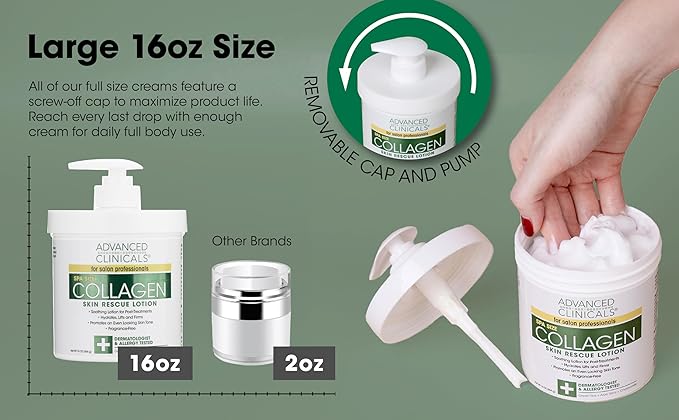 Advanced Clinicals Collagen Cream Body Lotion & Face Moisturizer W/Vitamin E | Skincare Moisturizing Collagen Lotion For Women, Men, Hand, & Neck Improves Look Of Crepey Skin & Uneven Dry Skin, 2pc