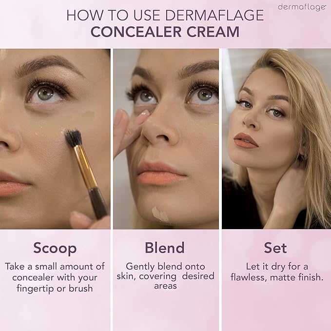 Dermaflage Full Coverage Concealer Cream, Tan, 11 Versatile Shades, Waterproof, Non-Greasy, Matte Finish, Conceals Acne, Dark Circles, Blemish Spots, Tattoos, Bruises, Scars