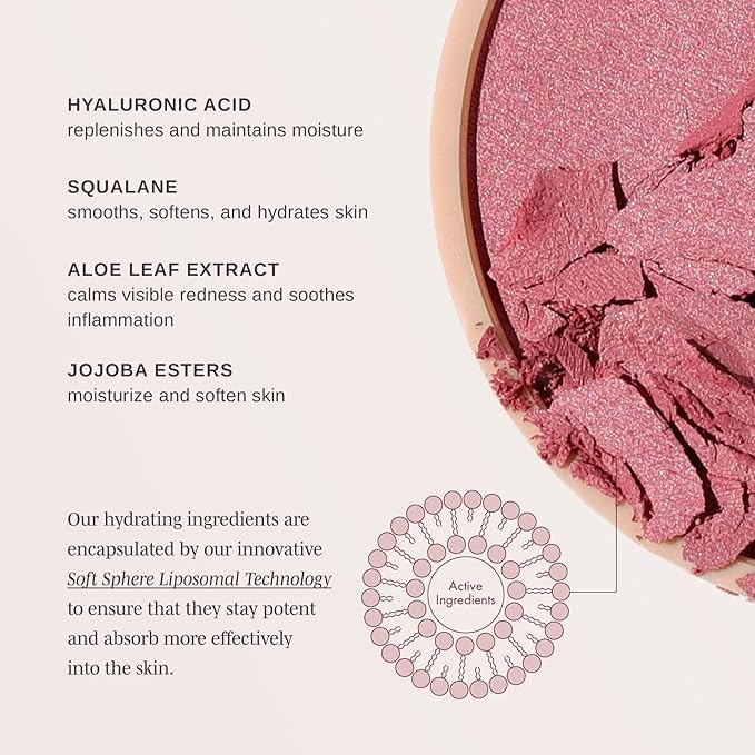 Wander Beauty Hydrating Powder Blush - Lightweight, Berry Blush Makeup with a Blurring, Satin Finish - Buildable Formula with Hyaluronic Acid, Squalane & Aloe Leaf Extract - Berry Busy - 0.18 oz