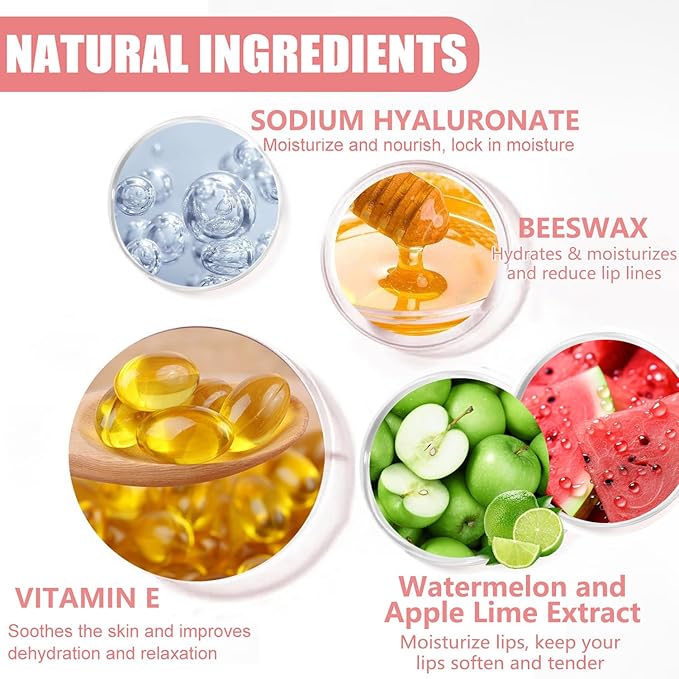 4PCS Bee Lip Balm Honey Pot,Honey Apple Lime Watermelon Lip Mask Overnight Propolis Moisturizing Lip Balm,Nourishing Sleeping Lip Mask Hydrating Prevention Dry & Cracked (4PCS)