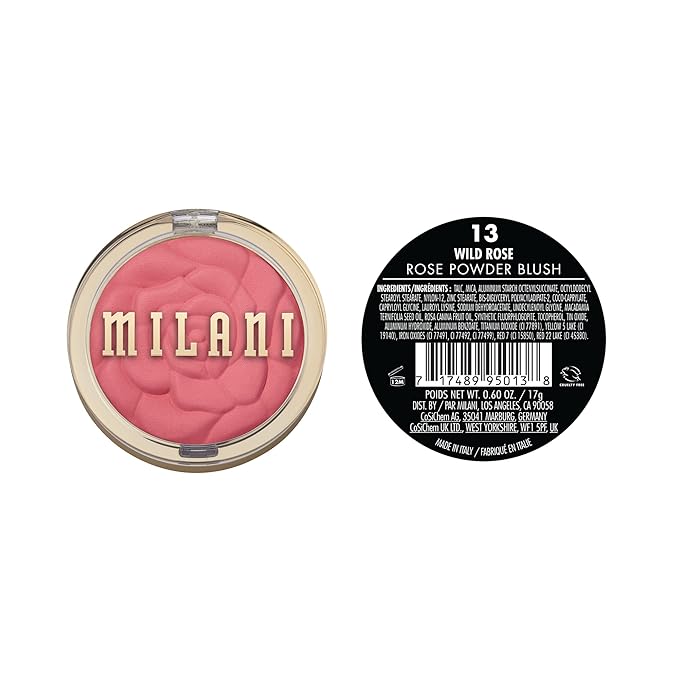 Milani Rose Blush, Powder Blush for Cheeks, Cruelty Free Makeup - Shape, Contour & Highlight Face for a Natural Matte Finish -Wild Rose