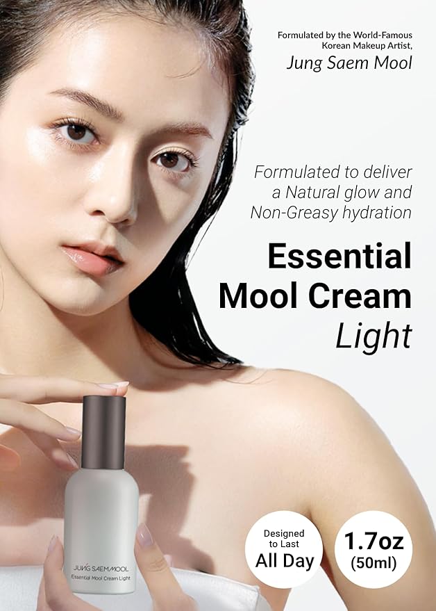 JUNG SAEM MOOL Essential Mool Cream Light 1.7 Fl Oz, Hydrating Water Cream with Ceramide and Centella, Perfect Prep Step Before Cushion Foundation for Smooth, Radiant Finish, Korean Skincare