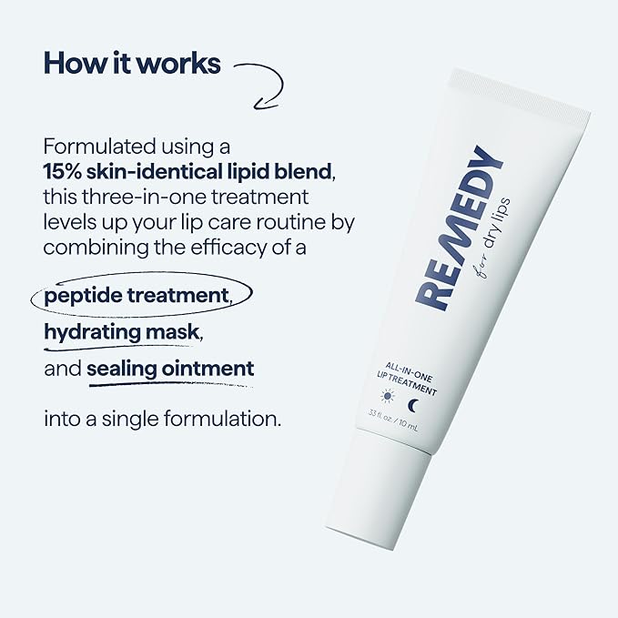 Remedy for Dry Lips - Hydrating and Healing Lip Balm Ointment with Ceramides, Peptides, and Dimethicone - Repairs Dry, Cracked Lips - By Dermatologist Dr. Shah