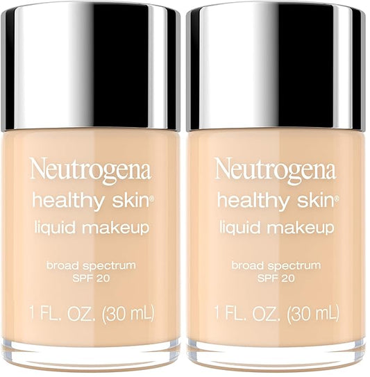 Neutrogena Healthy Skin Liquid Makeup Foundation, Broad Spectrum SPF 20 Sunscreen, Lightweight & Flawless Coverage Foundation with Antioxidant Vitamin E & Feverfew, Natural Beige, 1 fl. oz (Pack of 2)