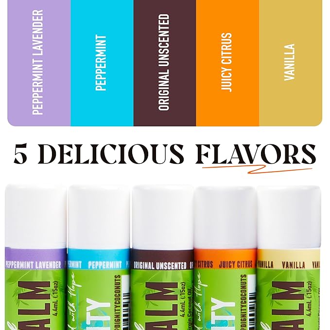Moisturizing Lip Balm – Soothing & Fragrance-Free, Pack of 5 - Vegan w/Nourishing Coconut Oil, Cocoa Butter & Essential Oils – 4.4ml (0.15oz) Each – Lip Care Set