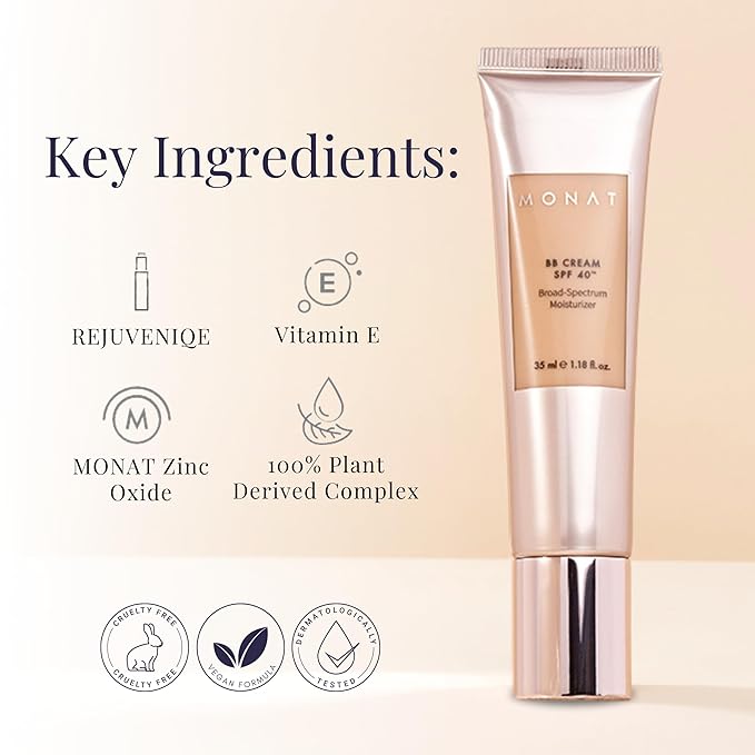 Monat BB Cream SPF 40 - Sand Broad-Spectrum Moisturizer, Lightweight Tinted Coverage, Fragrance-Free, 35ml/1.18 fl. oz.