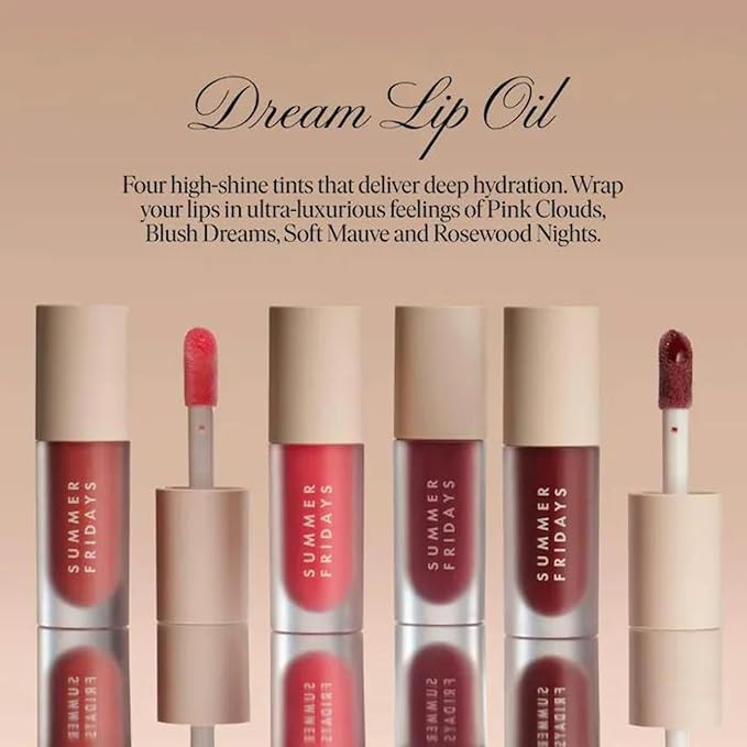 Summer Fridays Dream Lip Oil - Tinted Lip Oil with Moisturizing Sheer Coverage, High-Shine and Deep Hydration - Non-Sticky Formula for Long-Lasting Softness - Blush Dreams (0.15 Oz)