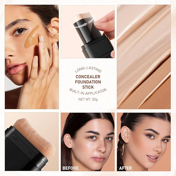 2PCS Long-Lasting Concealer Foundation Stick, Creamy Full Coverage, Hydrating Olive & Camellia Formula for Dark Circles (02natural)