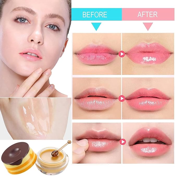 Bee Lip Balm Honey Pot, Honey & Strawberry & Watermelon&Lime Lip Mask Overnight Moisturizing Lip Sleep Mask with Stick Hydrating & Prevention Dry and Cracked Lip Scrubs Exfoliator