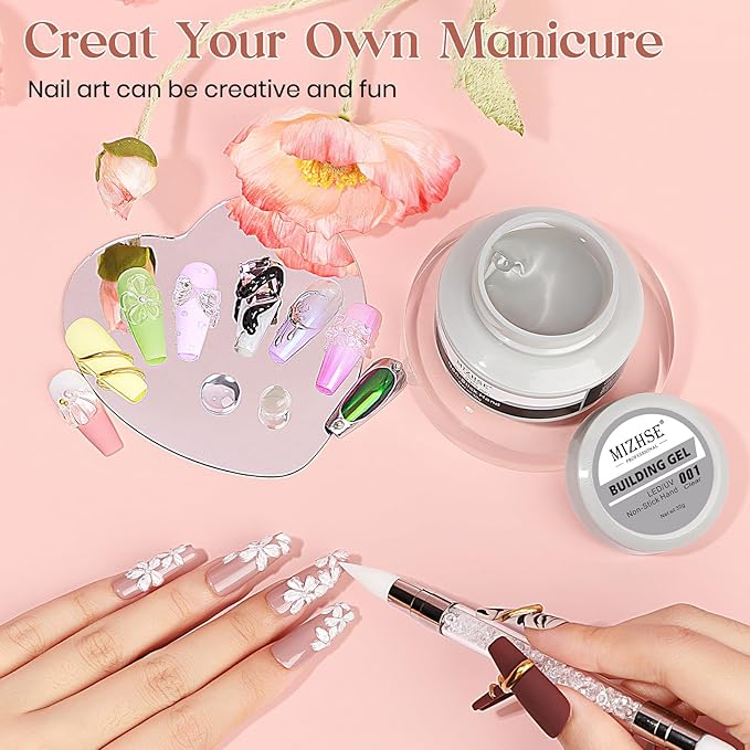 MIZHSE Clear Solid Builder Gel For Nails, 30g Non-Sticky Nail Extension Hard Builder Gel, Nail Strengthen 3D Sculpting Nail Art for Carving Modeling Soak Off Manicure Home