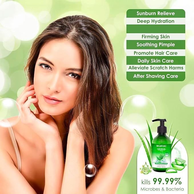 Aloe Vera Gel for Face - Organic Aloe Vera Gel from 100 Percent Pure Aloe Vera Use to Skin Sunburn Relieve, Soothing and Firming