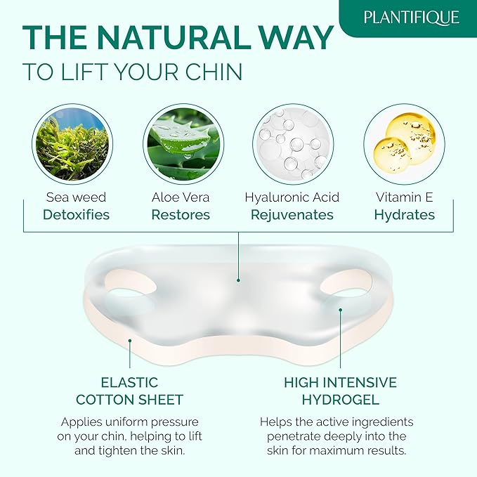 PLANTIFIQUE V-Line Collagen Mask for face 10 PCS | Chin Strap for Women & Men | V Line Lifting Mask with Collagen and Hyaluronic Acid V Shape Face Tape Chin | Skin Firming