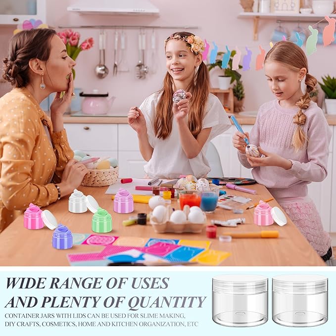 SATINIOR 24 Pieces Empty Clear Plastic Jars with Lids Round Storage Containers Wide Mouth for Beauty Product Cosmetic Cream Lotion Liquid Butter Craft and Food(Clear Lid,8 oz)
