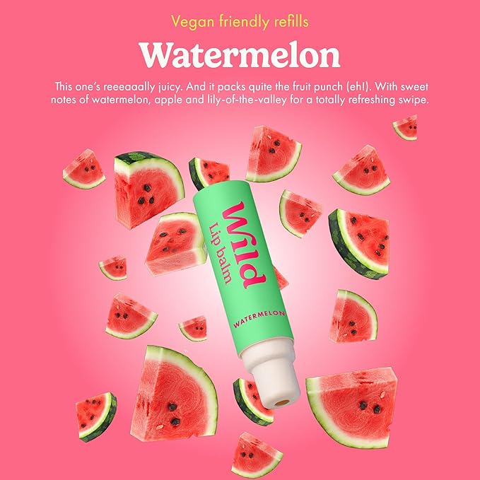 Wild Refillable Lip Balm Starter Kit - Includes Blue Aluminum Case & 3 Pack Lip Balm Refills in a Variety of Scents - Includes Coconut & Vanilla, Passionfruit Swirl & Watermelon Flavors