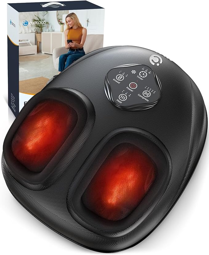 CooCoCo FSA Eligible Foot Massager with Heat, Upgraded Shiatsu Feet Massager for Plantar Fasciitis, Neuropathy, Gifts for Women Men Mom, Feet Massage Machine with Kneading, Compression, Size 14