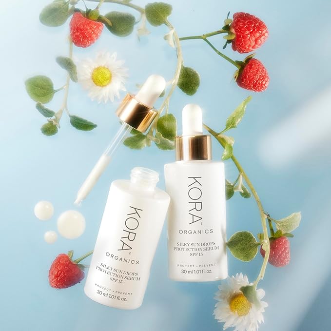 KORA Organics Silky Sun Drops, Mineral Sunscreen Serum SPF 30 with Reef-Safe Non-Nano Zinc Oxide, UVA/UVB Protection, Certified Organic, Cruelty Free, 1.01 oz