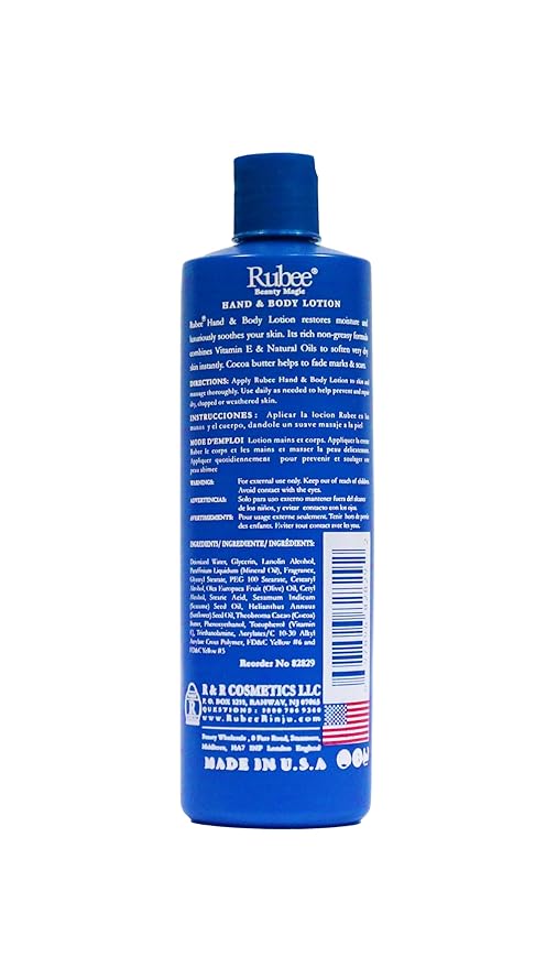 RUBEE Body & Hand Lotion - Pack of 6 Non-Greasy Lotion for Women & Men - 16oz for Extremely Dry Skin - Vitamin E Moisturizer