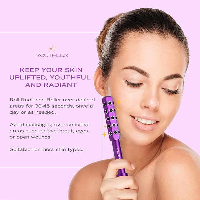 Radiance Roller – Germanium Stone Facial Massage Tool for Lifting, Sculpting, De-Puffing, Glow Boost, Energizing & Cooling Effect (Purple)