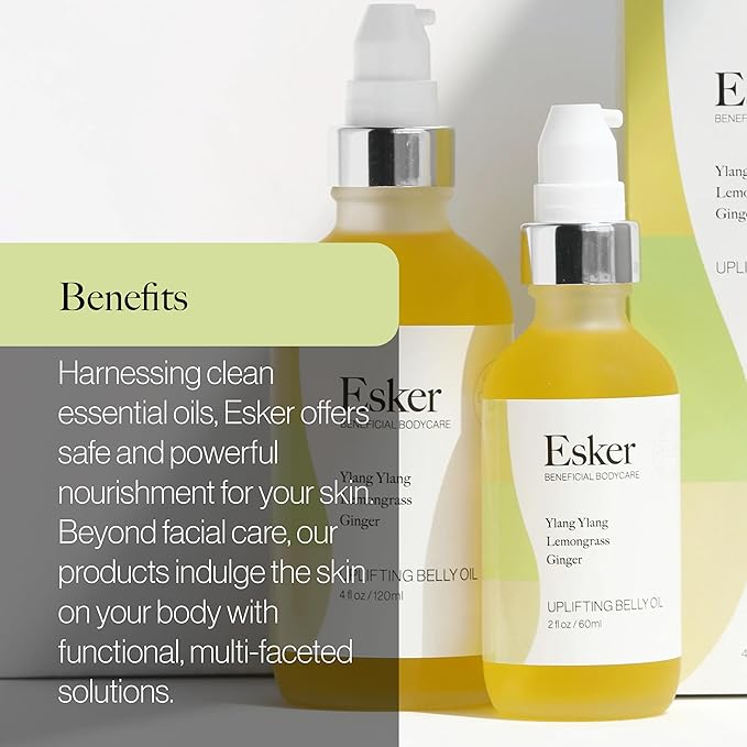 ESKER Natural Uplifting Belly Oil | (2.0oz) | Plant-Based Formulated with Antioxidants Promoting Deep Hydration and Cell Regeneration | Skin Stays Nourished and Resilient During Pregnancy