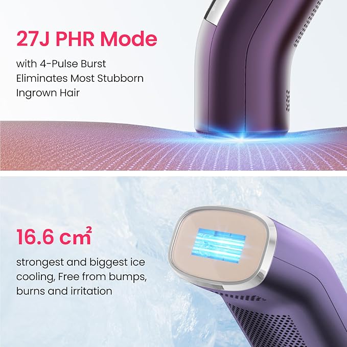 IPL Laser Hair Removal for Women and Men, 2 Lights, 2℃, 16.6 cm² Sapphire Ice Cooling for Sensitive Skin, 4-Pulse Mode for Ingrown Hair, Bikini, Face, Body Permanent Epilator Home Hair Removal Device