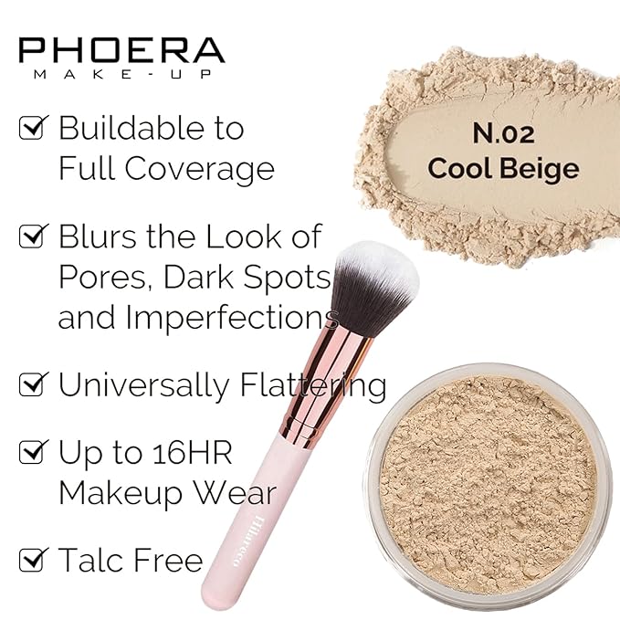 PHOERA Foundation, Full Coverage Foundation, PHOERA Primer, PHOERA Powder, PHOERA Makeup Set, Kabuki Makeup Brushes Foundation Brush Powder Brush,2 Pcs Makeup Sponge (103 Warm peach+104 Buff Beige)