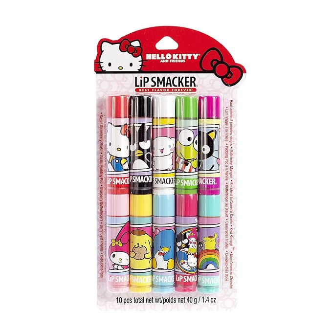 Lip Smacker Sanrio Hello Kitty & Friends Pack - 10 Moisturizing Lip Balms, Clear Matte, Hydrating & Protecting - Cruelty-Free-Hello Kitty