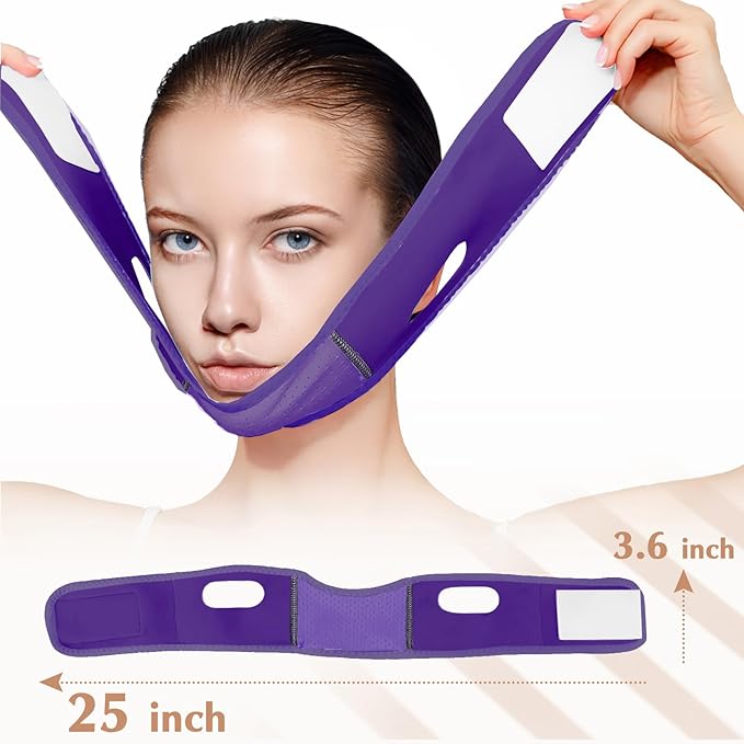 Reusable V Line Lifting Mask with Chin Strap, V Shaped Face Mask for Sagging, Jaw Exerciser (Dark Purple)