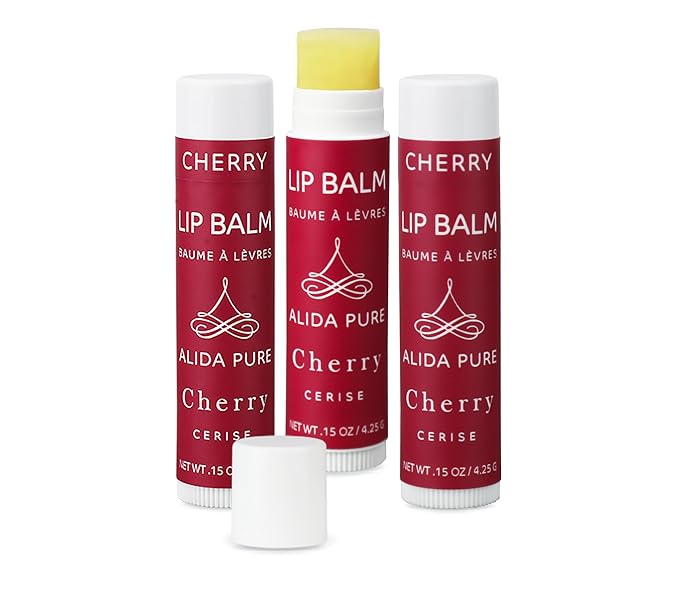 Cherry Lip Balm Collection, Vegan Lip Balm Set, Beeswax Free, with Avocado Oil, Organic Jojoba Oil, and Vitamin E, Natural Moisturizer for Dry, Chapped Lips, 3 Tube Set