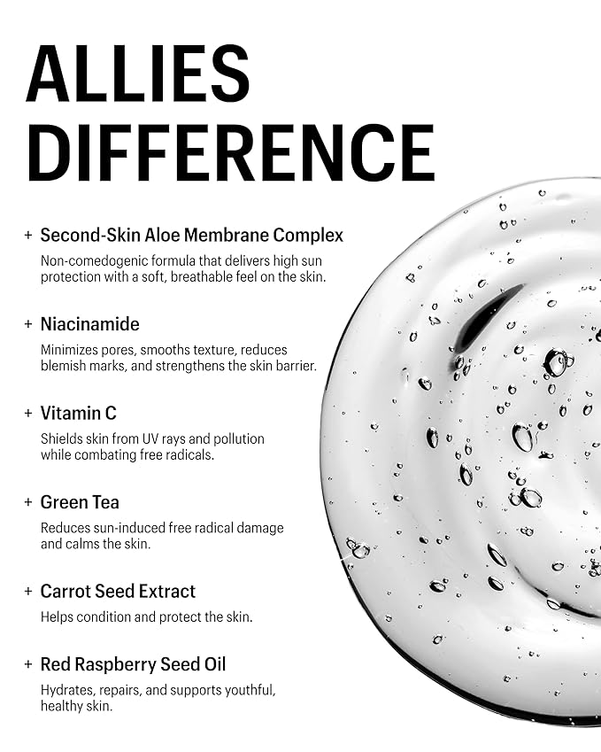 Allies of Skin Daily Face Sunscreen SPF 50 | Zero White Cast Lightweight Gel Formula | Dermatologist Tested Under Makeup Primer| Water-Resistant & PA++++ Broad Spectrum UVA/UVB (1.7 oz)