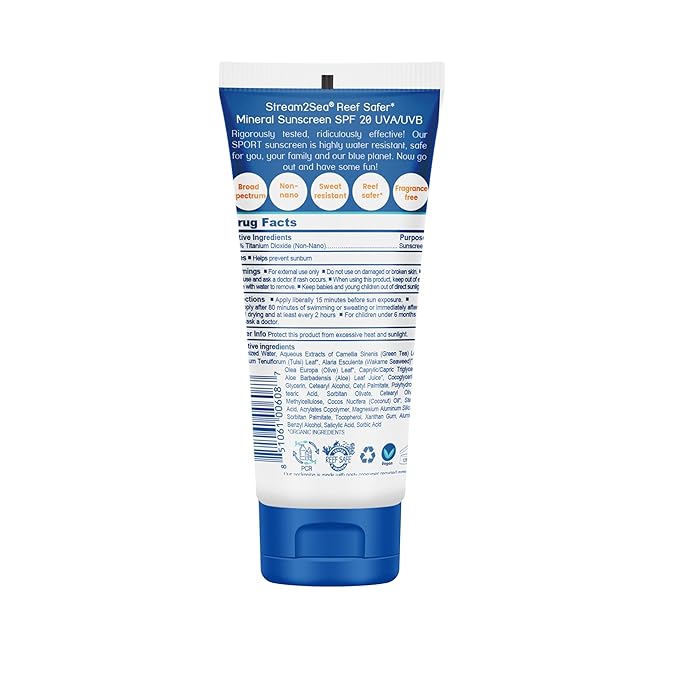 STREAM 2 SEA SPF 20 Mineral Sunscreen Biodegradable and Reef Safe, 1 Fl oz Pack of 3 Travel Size Paraben Free Non Greasy, Moisturizing Mineral Sunscreen For Face, Body Protection Against UVA and UVB