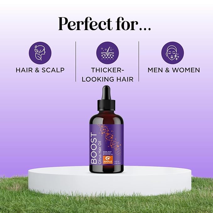 Volumizing Rosemary Hair Oil Serum - Moisturizing Scalp and Hair Oil for Men & Women Infused with Amla Black Castor Pumpkin Argan & Jojoba - Lightweight Hydrating Vegan & Color Safe (Citrus Scent)