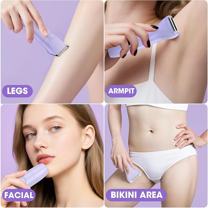 Bikini Trimmer Electric Razors for Women,3 in 1 Body Hair Removal Kit for Face,Pubic,Arm, Leg, Armpit, Bikini Trimmer,Painless IPX6 Waterproof Rechargeable Portable Lady Shavers Wet & Dry Gifts