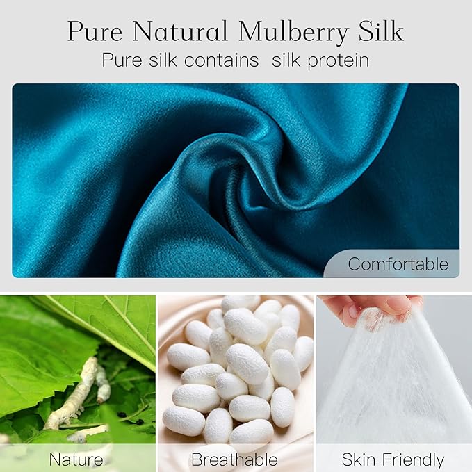 100% Natural Silk Eye Mask for Women Men, Soft Pressureless Cooling Blackout Eye Covers for Sleeping, Large Size Sleep Mask fits All Heads Adjustable, 1PC, Vivid Blue