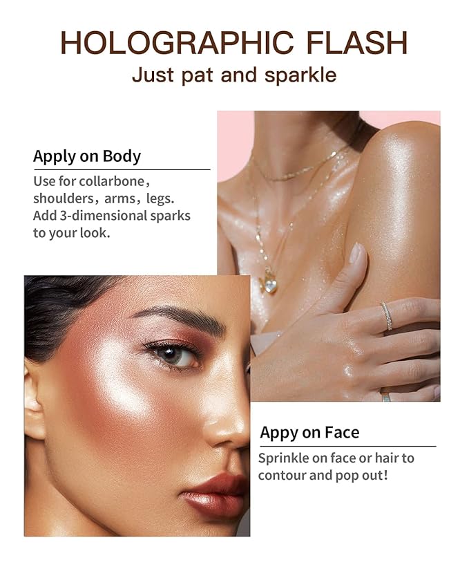 Fairy Highlight Puff Stick Highlight Patting Powder - Multi-Functional Shimmer Powder for Illuminating and Brightening Your Face and Body (#03 Gold Brown)