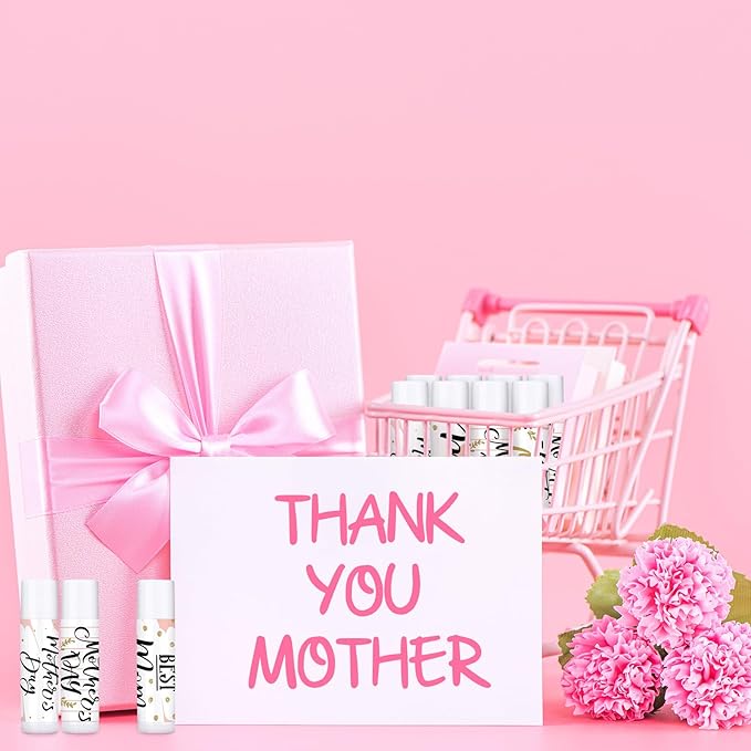 Dunzy 50 Pcs Mother's Day Lip Balm in Bulk Gift Set Moisturizing Lip Moisturizer Party Favors with Assorted Fruit Flavors for Best Mom Women Dry Chapped Lips Mother's Day Gifts