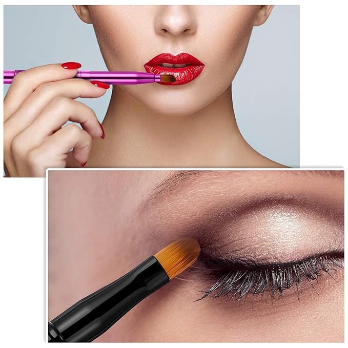 Retractable Dual End Lip Brush Concealer Brush with Cap, Lipstick Eyeshadow Foundation Makeup Brushes Gold, Black, Purple