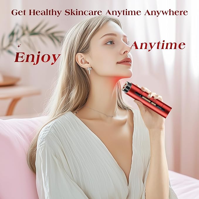 Microcurrent Facial Device, 3 Modes Red Light Therapy for Face and Neck, Skin Care Facial Massager Perfect Gifts for Women Men(Red)