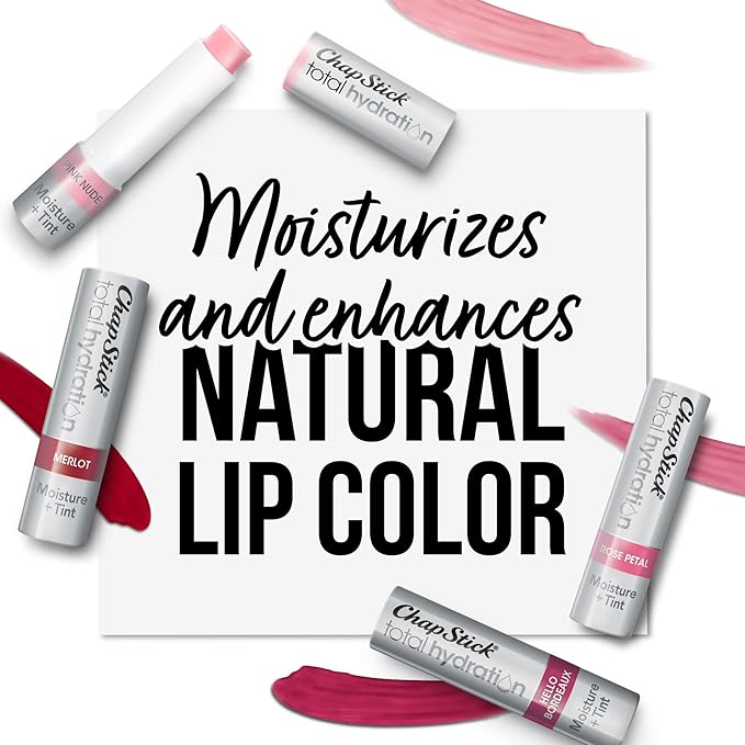 ChapStick Total Hydration Tinted Lip Balm Tubes and Lip Scrub Regimen Pack, Tinted Lip Moisturizer and Exfoliator - 0.12 Oz Lip Balm (4 Count) and 0.27 Oz Lip Scrub