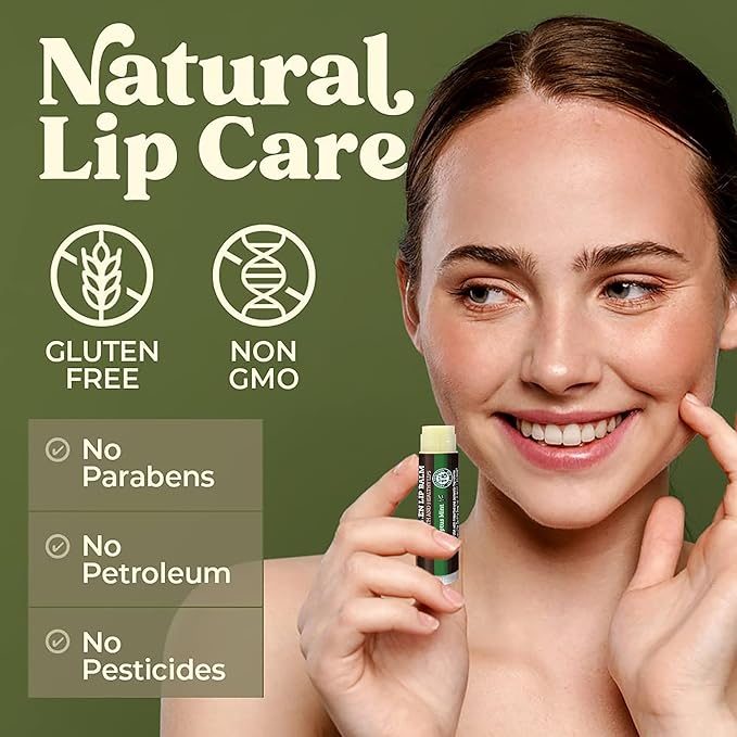 SPF Lip Balm 4-Pack by Earth's Daughter - Lip Sunscreen, SPF 15, Organic Ingredients, Eucalyptus Mint Flavor, Beeswax, Coconut Oil, Vitamin E - Hypoallergenic, Paraben Free, Gluten Free