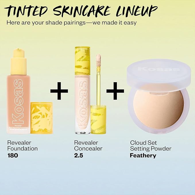 Kosas Revealer Skin-Improving Foundation with SPF 25 Protection - Hydrate, Brighten, Soothe, Plump, Protect Skin - Smoothing Texture, Natural Finish and Clean Formula - Light+ Cool 180