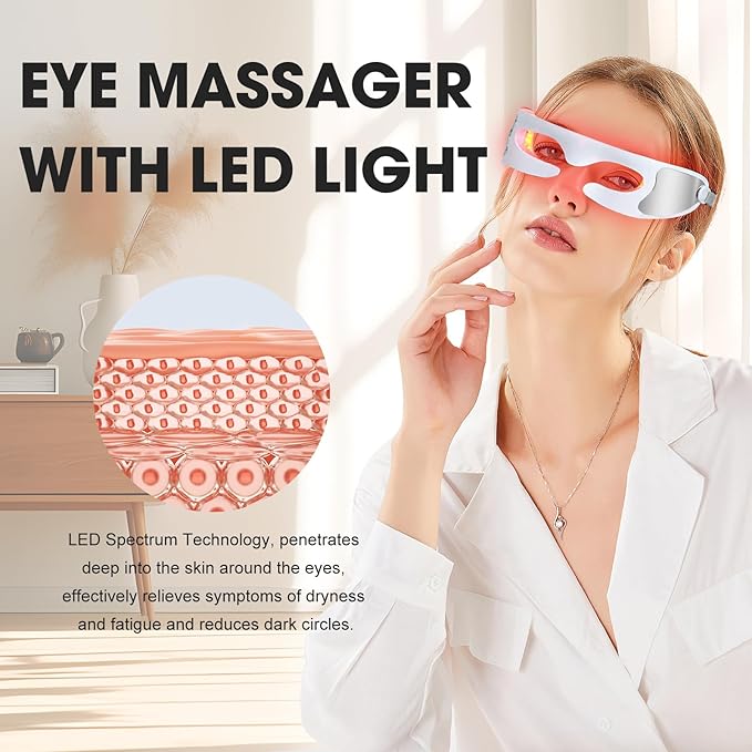 LED Red Light Therapy Eye Device, 3 Modes Red Light Eye Mask with Multi-Frequency Vibration for Anti-Aging, Skin Rejuvenation, Dark Circles, Eye Bags and Wrinkles