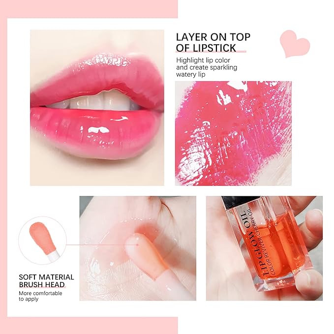 Lip Oil Hydrating Tinted Lip Balm, Plump Lip Gloss Lip Care Transparent Toot Lip Oil Tinted (015# Cherry Red)
