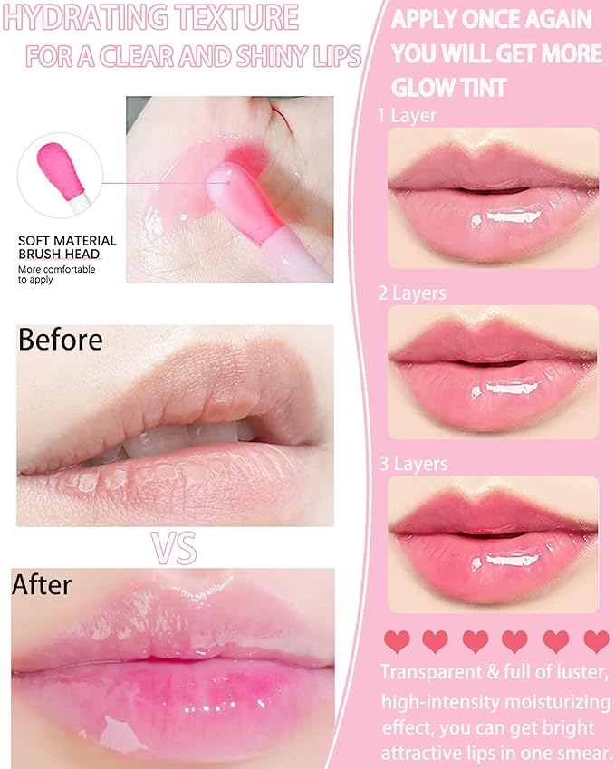 Hydrating Plumping Lip Glow Oil,Shine Tinted Lip Gloss,Glow Reviver Lip Oil,Long Lasting Moisturizing Clear Lip Plumper Oil Tint for Lip Care Dry Lips,Women's Day Makeup Gift ( (#007 Raspberry Red)