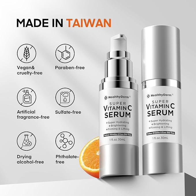 Super Vitamin C Serum for Women Over 70: Niacinamide, Vitamin C, Hyaluronic Acid, Peptides, Vitamin E, Caffeine, Bakuchiol, Hydrating, Lifting, Face Wrinkle & Age Spots Reduction