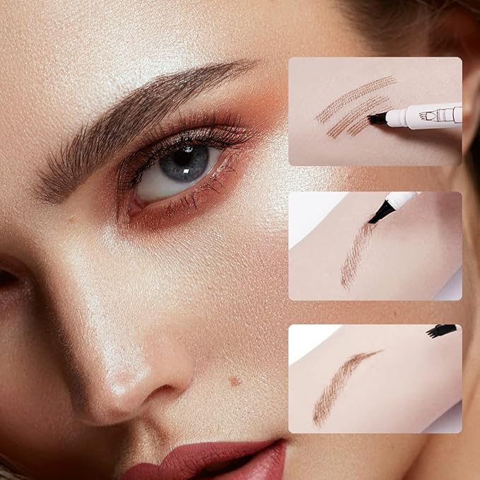 Music Flower Eyebrow Pen, Liquid Eyebrow Pen, Waterproof Brow Pencil with Micro-Fork Tip, Smudgeproof Long Lasting Fine Sketch Microblading Pen, Reddish Brown